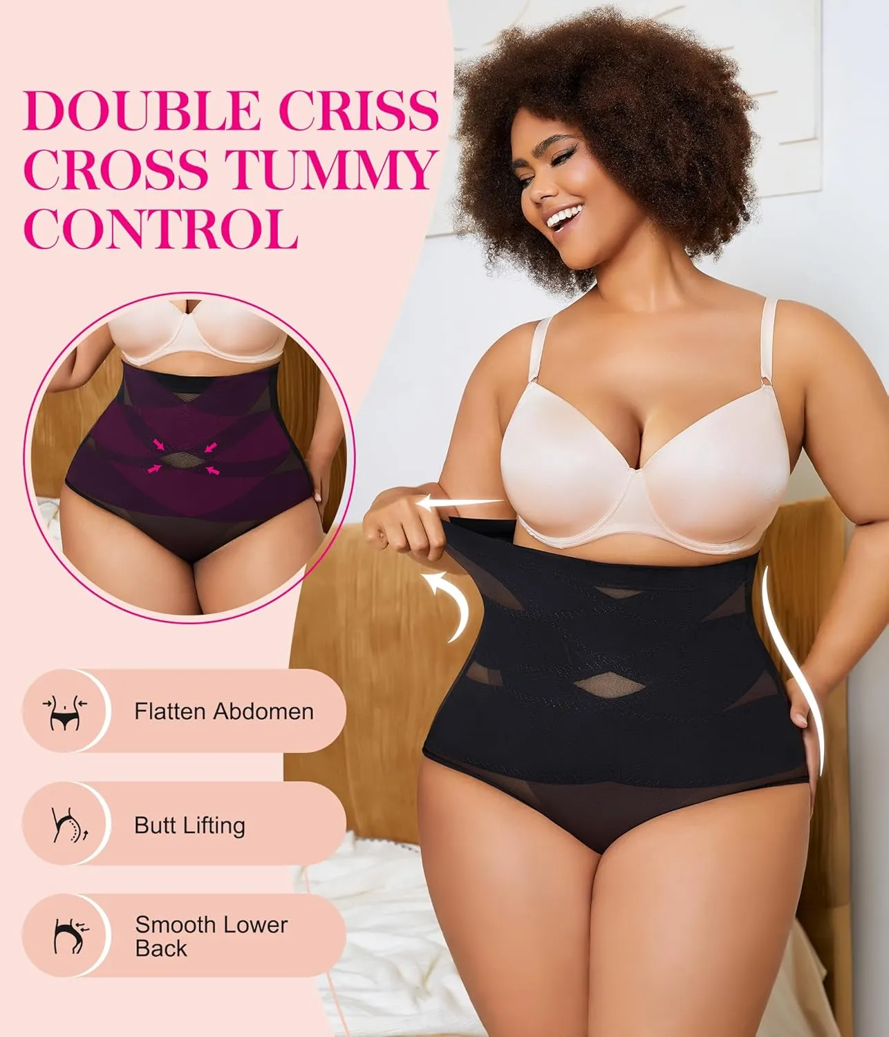 Nebility Plus Size Shapewear for Women Tummy Control Butt Lifting Panties Hi- Waist Trainer Body Shaper Short Belly Underwear