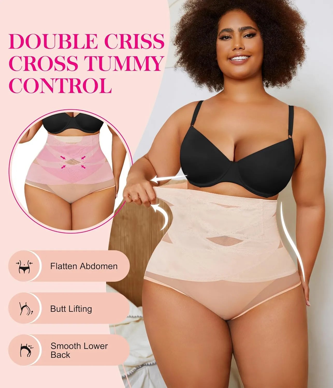 Nebility Plus Size Shapewear for Women Tummy Control Butt Lifting Panties Hi- Waist Trainer Body Shaper Short Belly Underwear