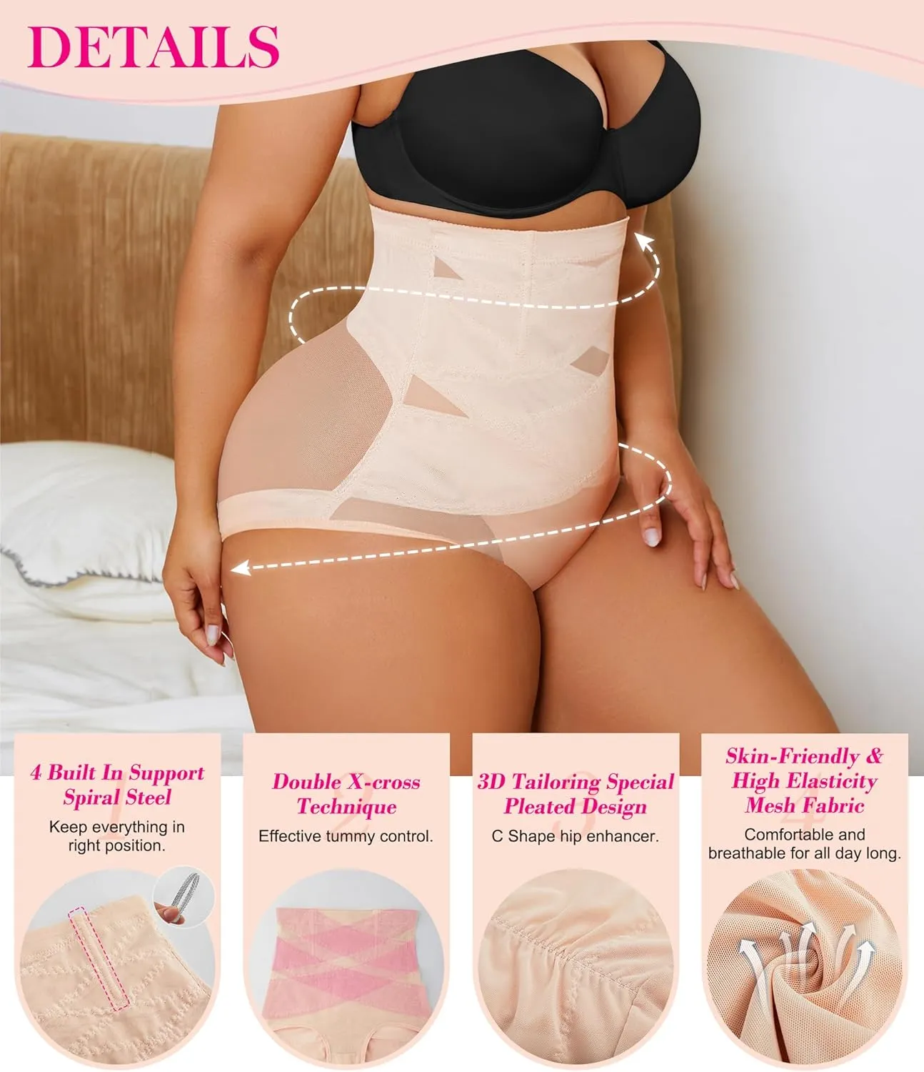 Nebility Plus Size Shapewear for Women Tummy Control Butt Lifting Panties Hi- Waist Trainer Body Shaper Short Belly Underwear