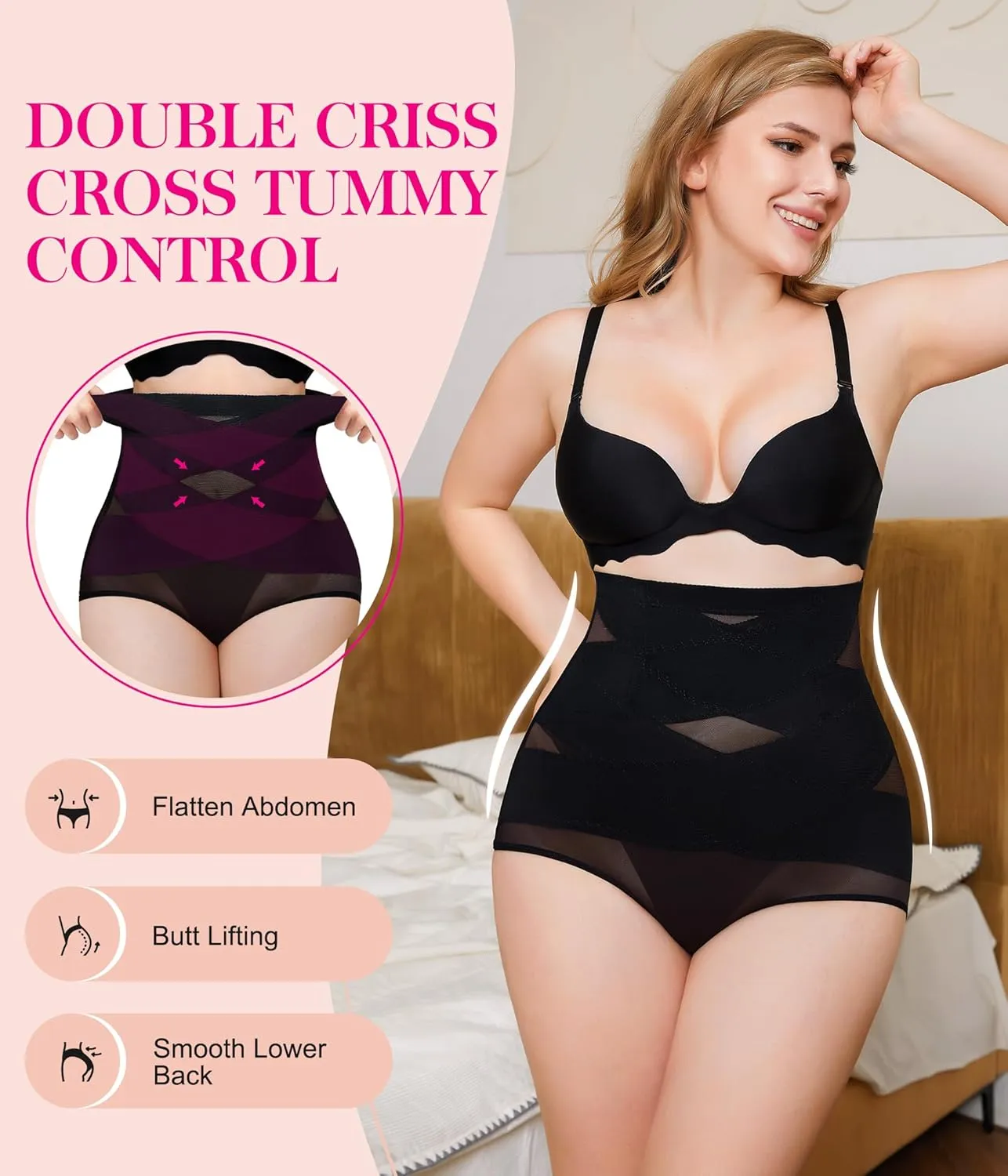 Nebility Plus Size Shapewear for Women Tummy Control Butt Lifting Panties Hi- Waist Trainer Body Shaper Short Belly Underwear