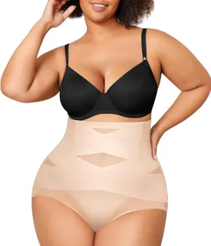 Nebility Plus Size Shapewear for Women Tummy Control Butt Lifting Panties Hi- Waist Trainer Body Shaper Short Belly Underwear