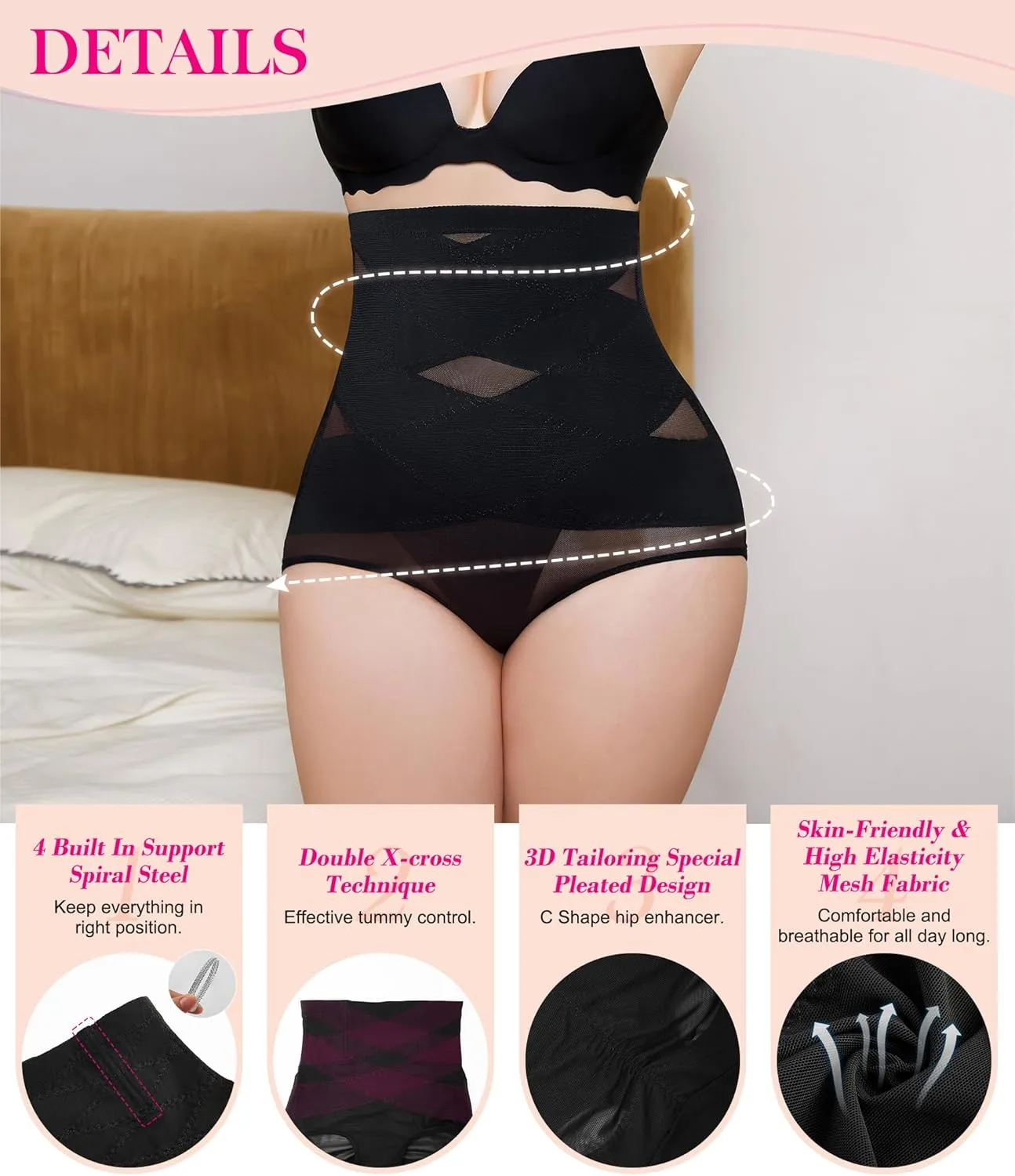 Nebility Plus Size Shapewear for Women Tummy Control Butt Lifting Panties Hi- Waist Trainer Body Shaper Short Belly Underwear