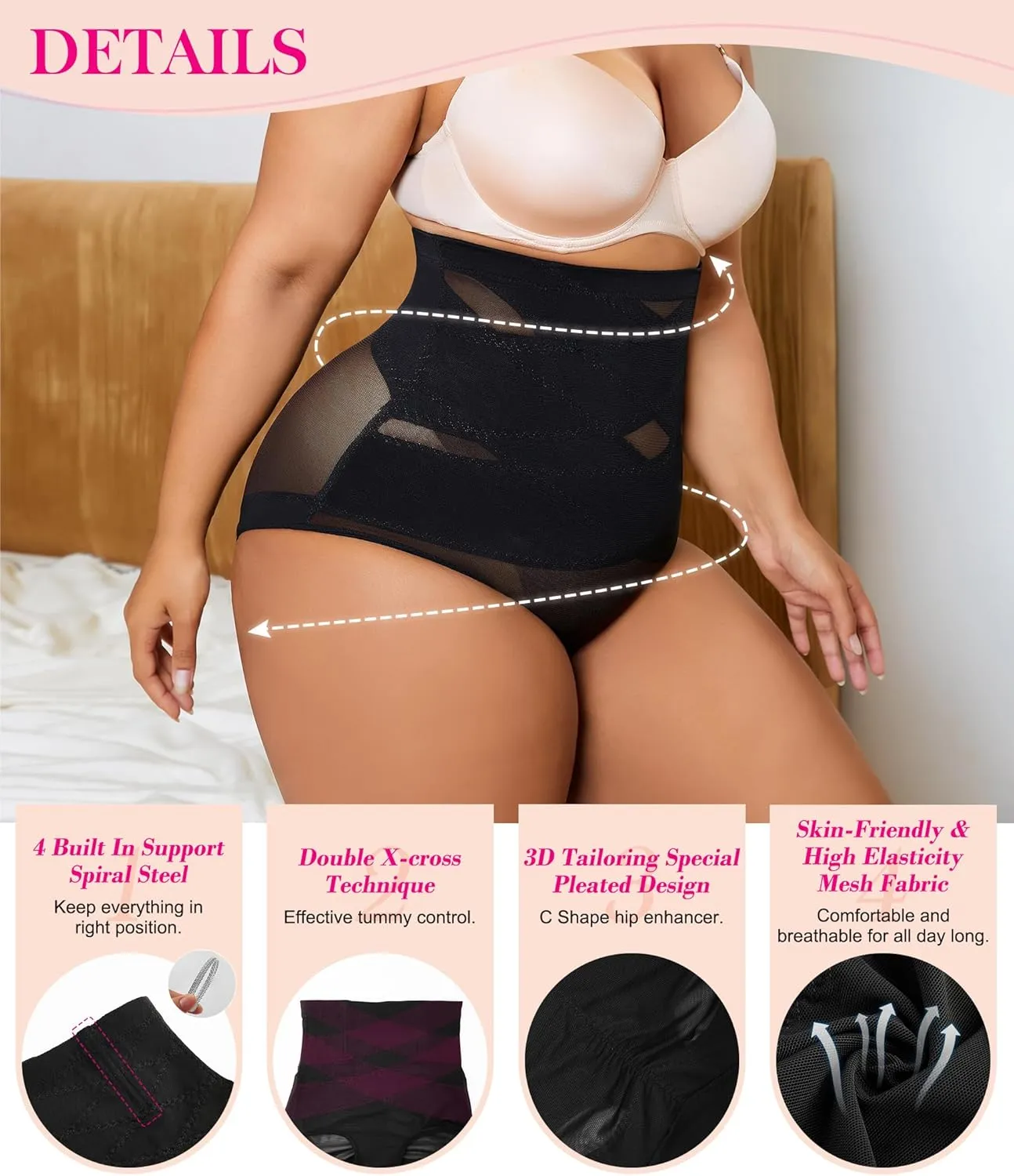 Nebility Plus Size Shapewear for Women Tummy Control Butt Lifting Panties Hi- Waist Trainer Body Shaper Short Belly Underwear