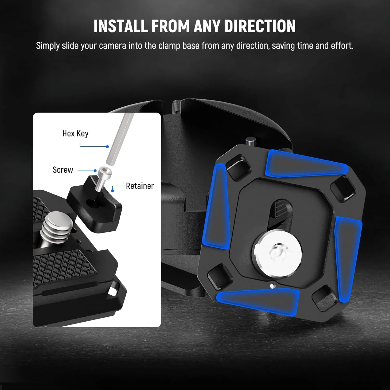 NEEWER GM47B Quick Release Plate Kit, Anti Twist Auto Lock Square QR Camera Tripod Mount Adapter & Clamp Base Compatible with Arca Swiss DJI Ronin RS 4 Pro RS 3 RS 2 Peak Design Capture V3 Camera Clip