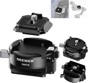 NEEWER GM47B Quick Release Plate Kit, Anti Twist Auto Lock Square QR Camera Tripod Mount Adapter & Clamp Base Compatible with Arca Swiss DJI Ronin RS 4 Pro RS 3 RS 2 Peak Design Capture V3 Camera Clip