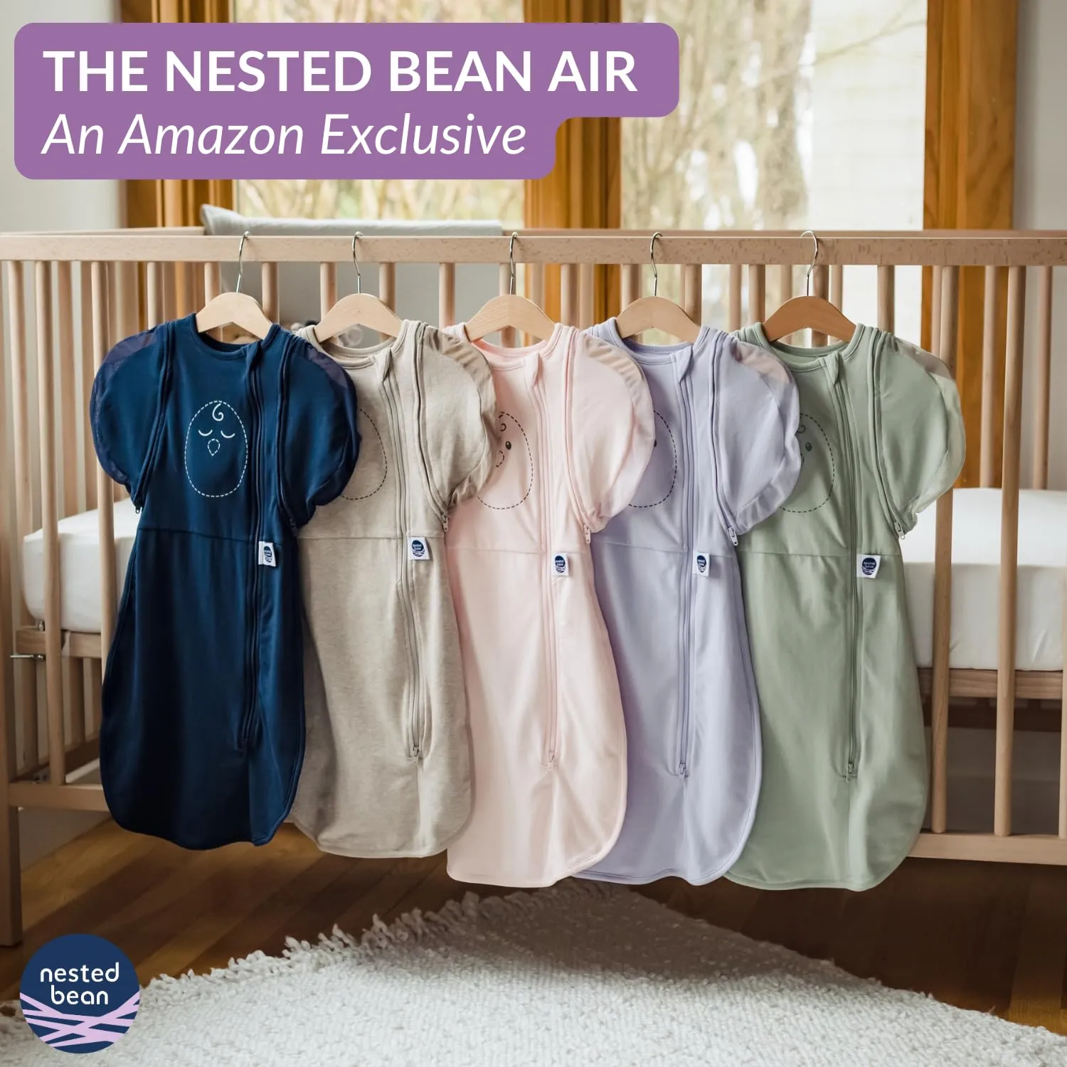 Nested Bean Air 6-in-1 Adaptable Baby Sleep Sack – Comfort & Safety for Natural Sleep, Preferred Arm Position Reduces Startle Reflex, Better Sleep for Baby, NB (7-13lbs) Soft Pink