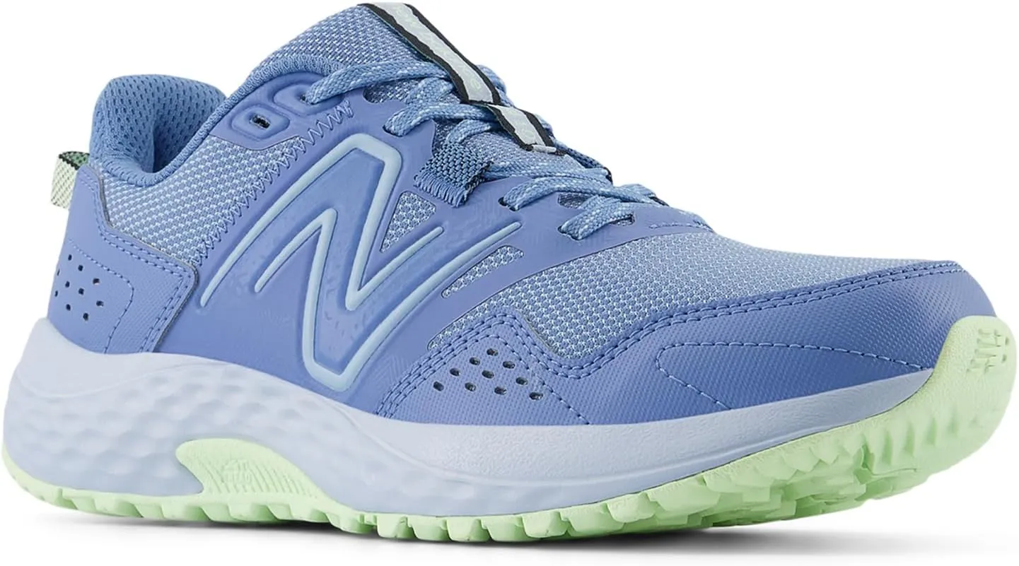 New Balance Women's 410 V8 Trail Running Shoe, Blue Laguna/Light Chrome Blue/Melon Water, 8