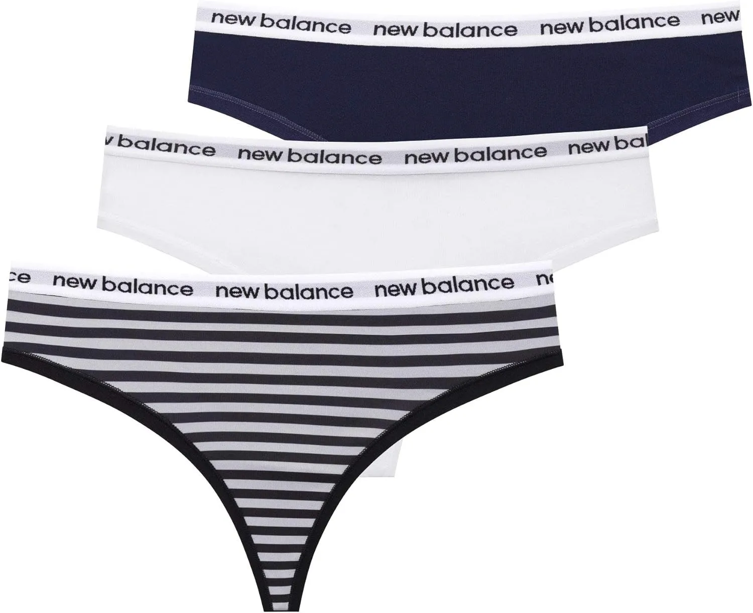New Balance Women's Premium Performance Thong with Logo Printed Elastic Waistband, 3 or 6 Pack