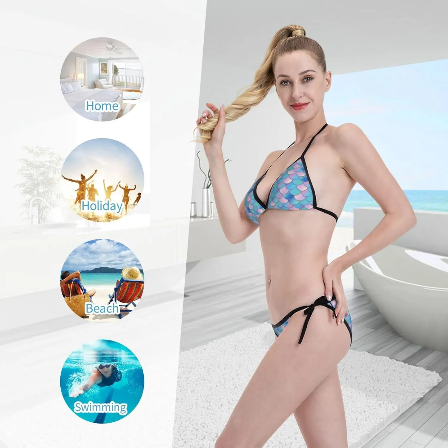 New Sexy Two Pieces Bikini Sets for Women Triangle Top & Thong String Tie-Up Swimsuit