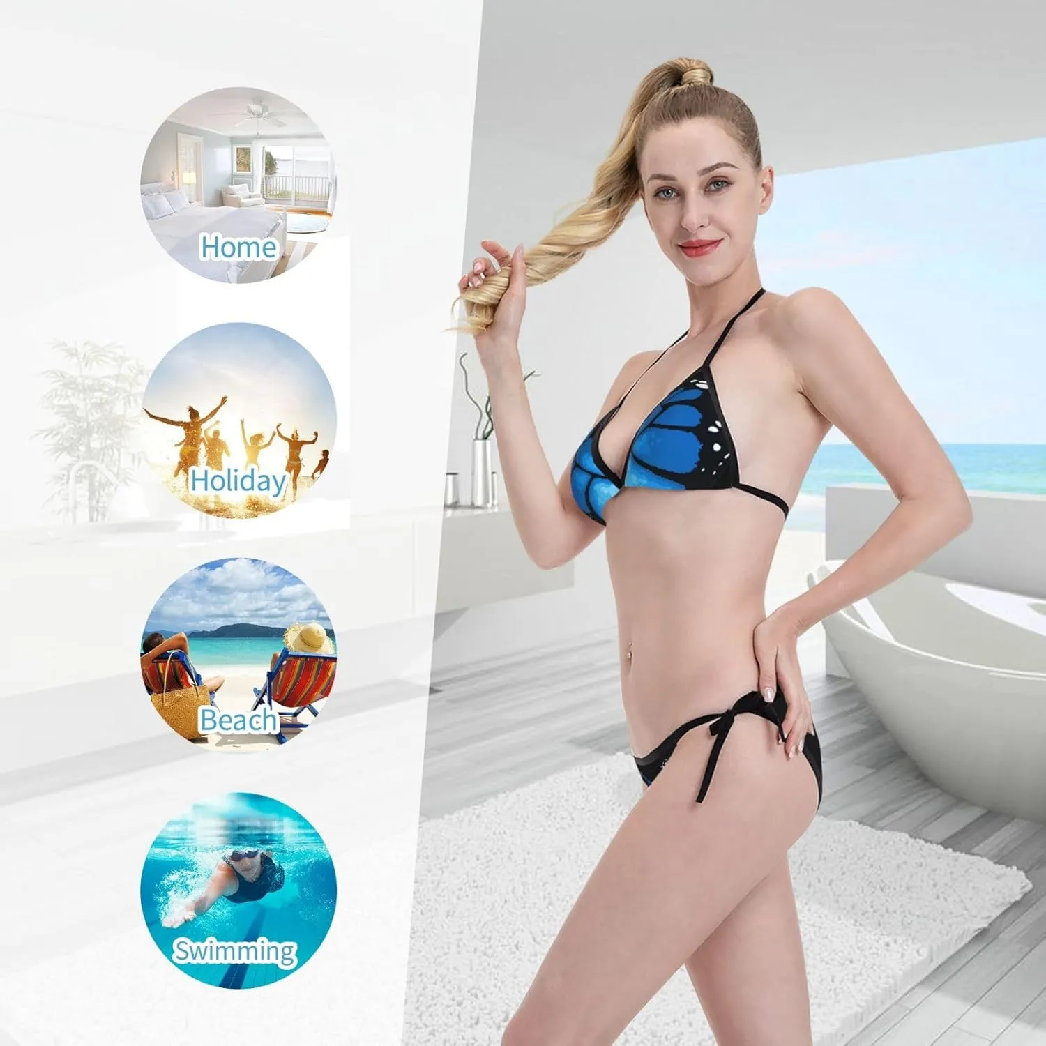 New Sexy Two Pieces Bikini Sets for Women Triangle Top & Thong String Tie-Up Swimsuit