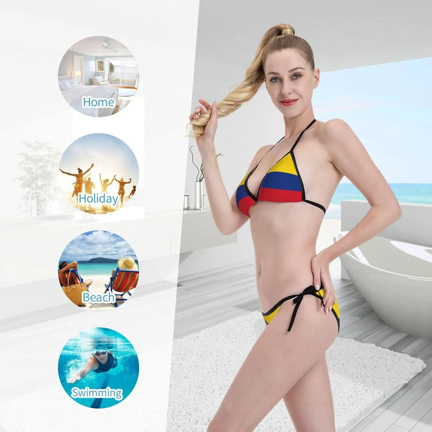 New Sexy Two Pieces Bikini Sets for Women Triangle Top & Thong String Tie-Up Swimsuit