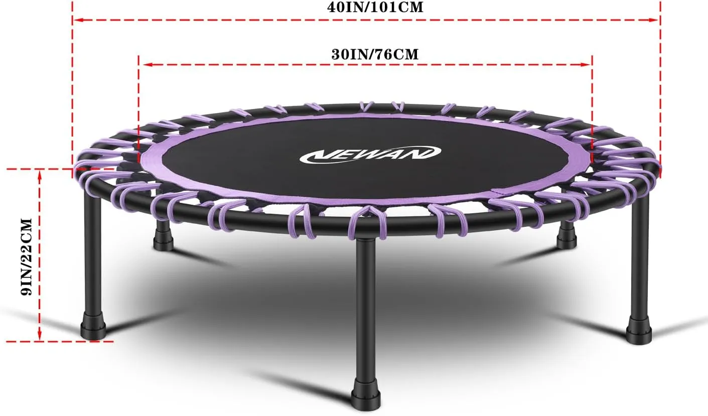 Newan 40"-48" Silent Mini Trampoline Fitness Trampoline Bungee Rebounder Jumping Cardio Trainer Workout for Adults-Max Limit 330lbs