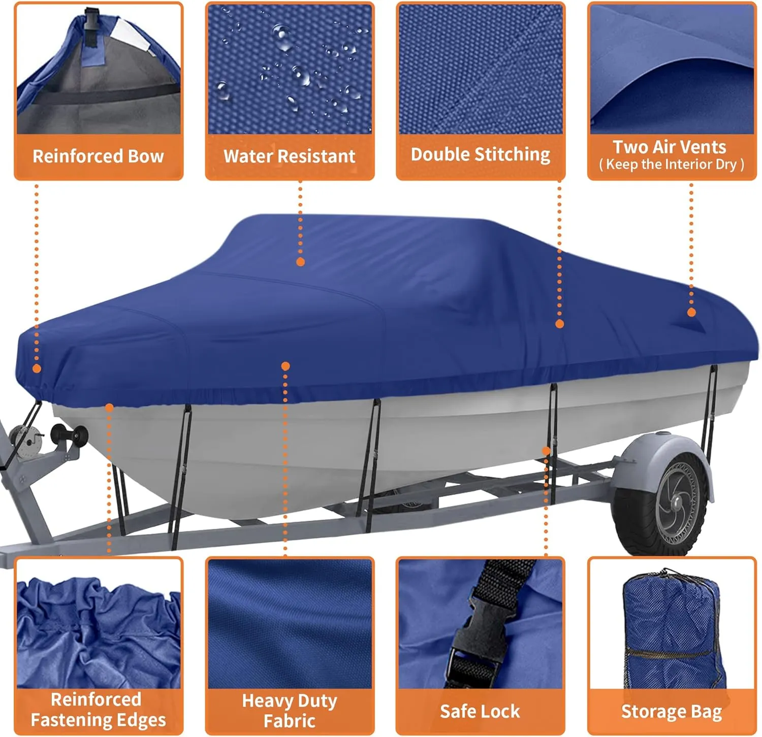 NEXCOVER Trailerable Boat Cover, Length: 20'-23' Beam Width: up to 100", Waterproof Heavy Duty Cover, Fits V-Hull, TRI-Hull, Runabout, Pro-Style, Bass Boat, Storage Bag & Tightening Straps Included.