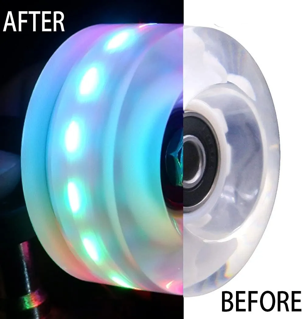 Nezylaf 4 Pack 32 x 58 mm 78A Light up Roller Skate Wheels, Skate Wheels with Bearings Installed for Indoor or Outdoor Double Row Skating and Skateboard Accessories 32 x 58 mm 78A