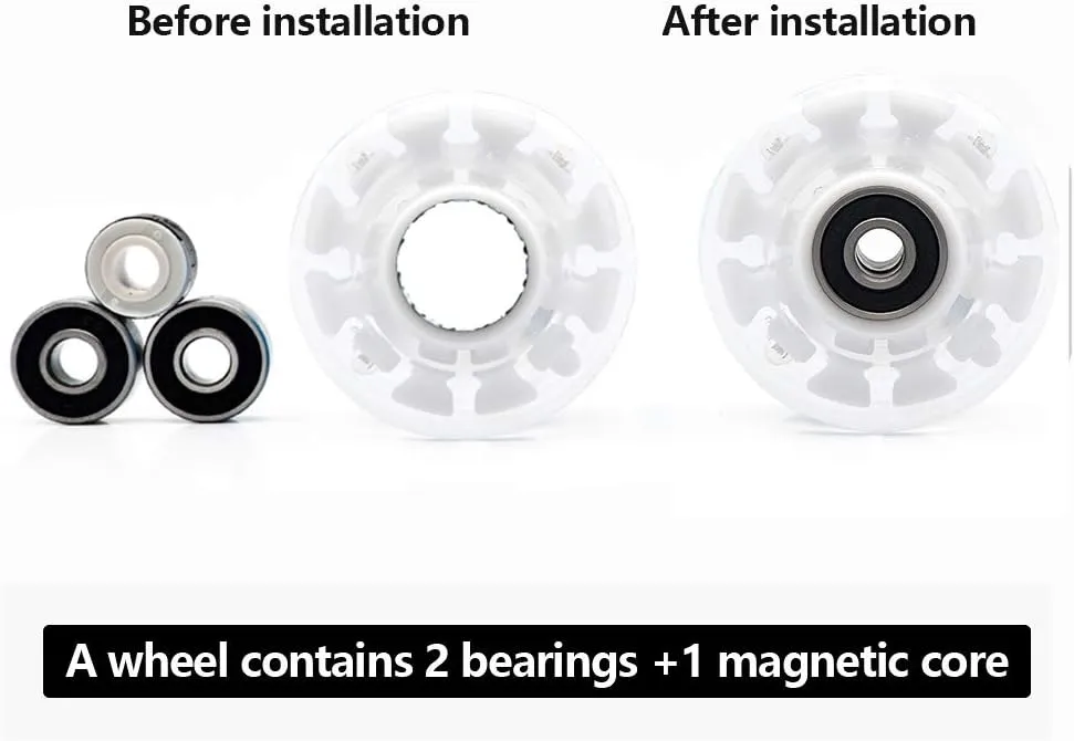 Nezylaf 4 Pack 32 x 58 mm 78A Light up Roller Skate Wheels, Skate Wheels with Bearings Installed for Indoor or Outdoor Double Row Skating and Skateboard Accessories 32 x 58 mm 78A