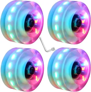 Nezylaf 4 Pack 32 x 58 mm 78A Light up Roller Skate Wheels, Skate Wheels with Bearings Installed for Indoor or Outdoor Double Row Skating and Skateboard Accessories 32 x 58 mm 78A