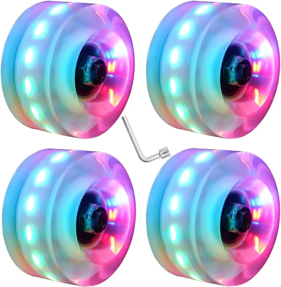Nezylaf 4 Pack 32 x 58 mm 78A Light up Roller Skate Wheels, Skate Wheels with Bearings Installed for Indoor or Outdoor Double Row Skating and Skateboard Accessories 32 x 58 mm 78A