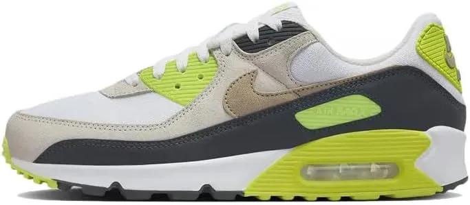 Nike Air Max 90 Men's Shoes (DM0029-107, White/Cyber/Dark Smoke Grey/Khaki) Size 7.5