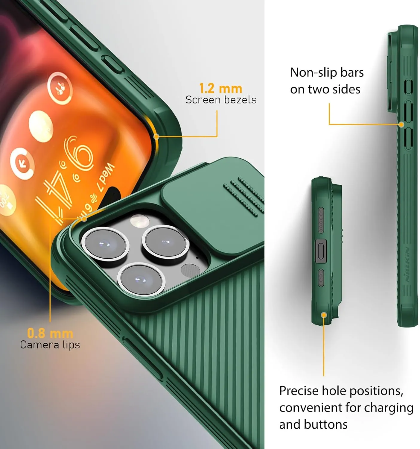 Nillkin for iPhone 15 Pro Max Magnetic Case with Camera Cover, Compatible with MagSafe, CamShield Pro Magnetic 15 Pro Max 5G Car Mount Case 6.7’’, Built-in Magnet Circle, Green