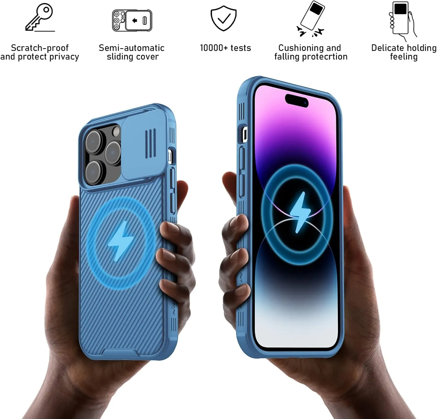 Nillkin iPhone 14 Pro Magnetic Case With Camera Cover, Compatible With MagSafe, CamShield Pro 5G Car Mount Case 6.1'', Built-in Magnet Circle (Blue)