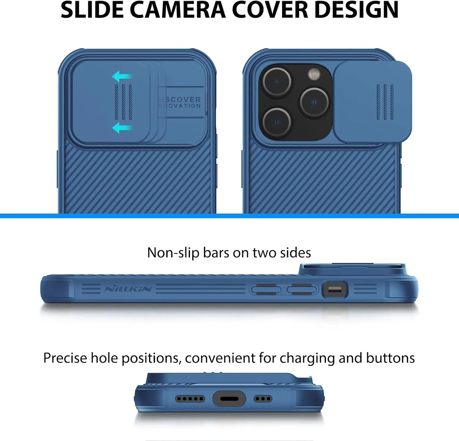 Nillkin iPhone 14 Pro Magnetic Case With Camera Cover, Compatible With MagSafe, CamShield Pro 5G Car Mount Case 6.1'', Built-in Magnet Circle (Blue)