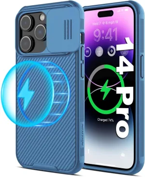 Nillkin iPhone 14 Pro Magnetic Case With Camera Cover, Compatible With MagSafe, CamShield Pro 5G Car Mount Case 6.1'', Built-in Magnet Circle (Blue)
