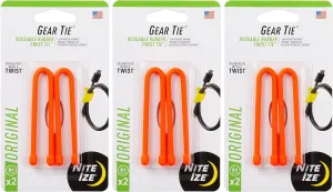 Nite Ize Gear Tie 6" Bright Orange Reusable Rubber Twisty Ties (3-Pack of 2)3
