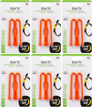 Nite Ize Gear Tie 6" Bright Orange Reusable Rubber Twisty Ties (6-Pack of 2)6