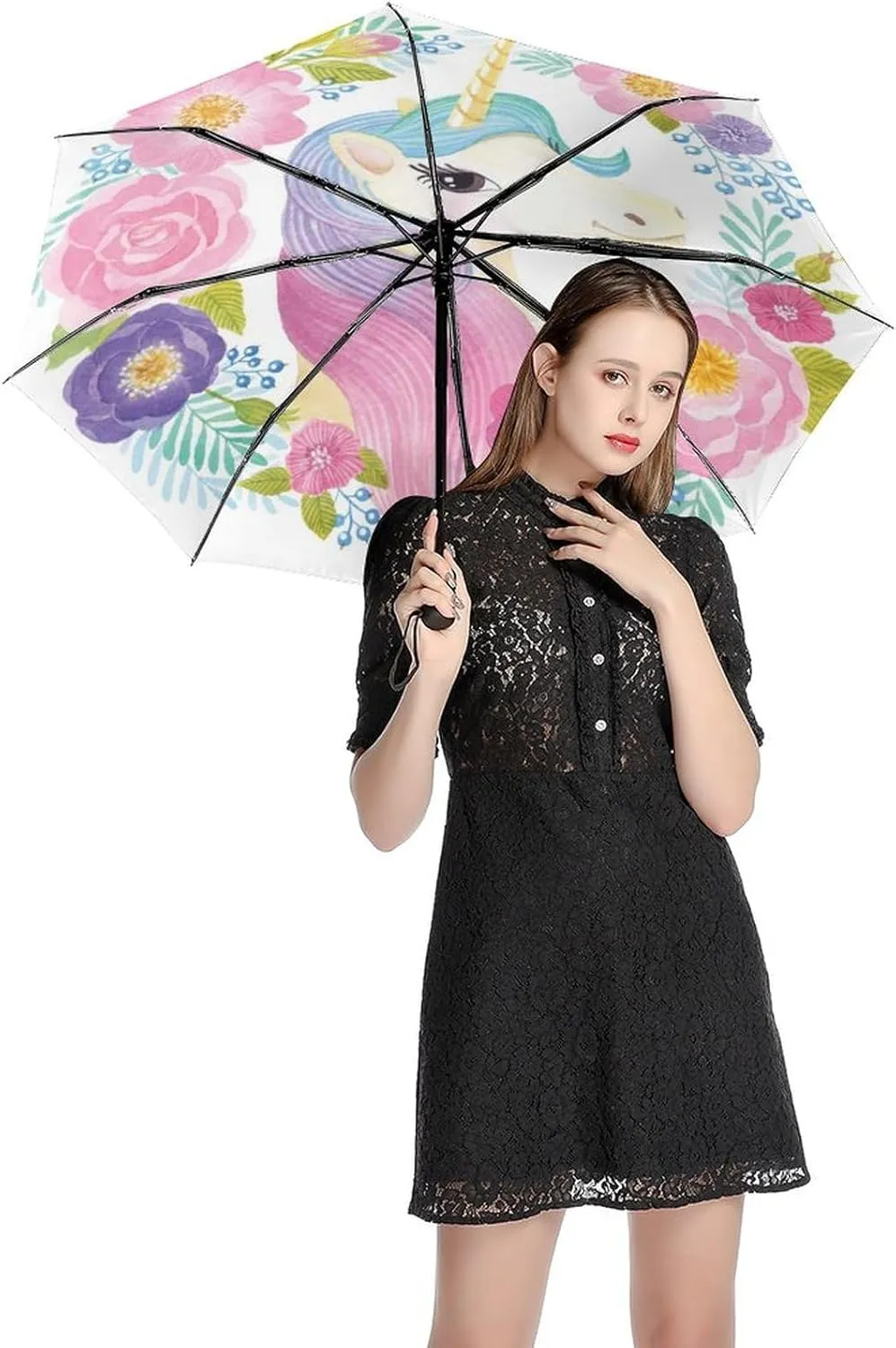 Nugier Auto Open/Close Folding Umbrella, Automatic UV Sun Parasol UV Protection, Strong Travel Rain Umbrella