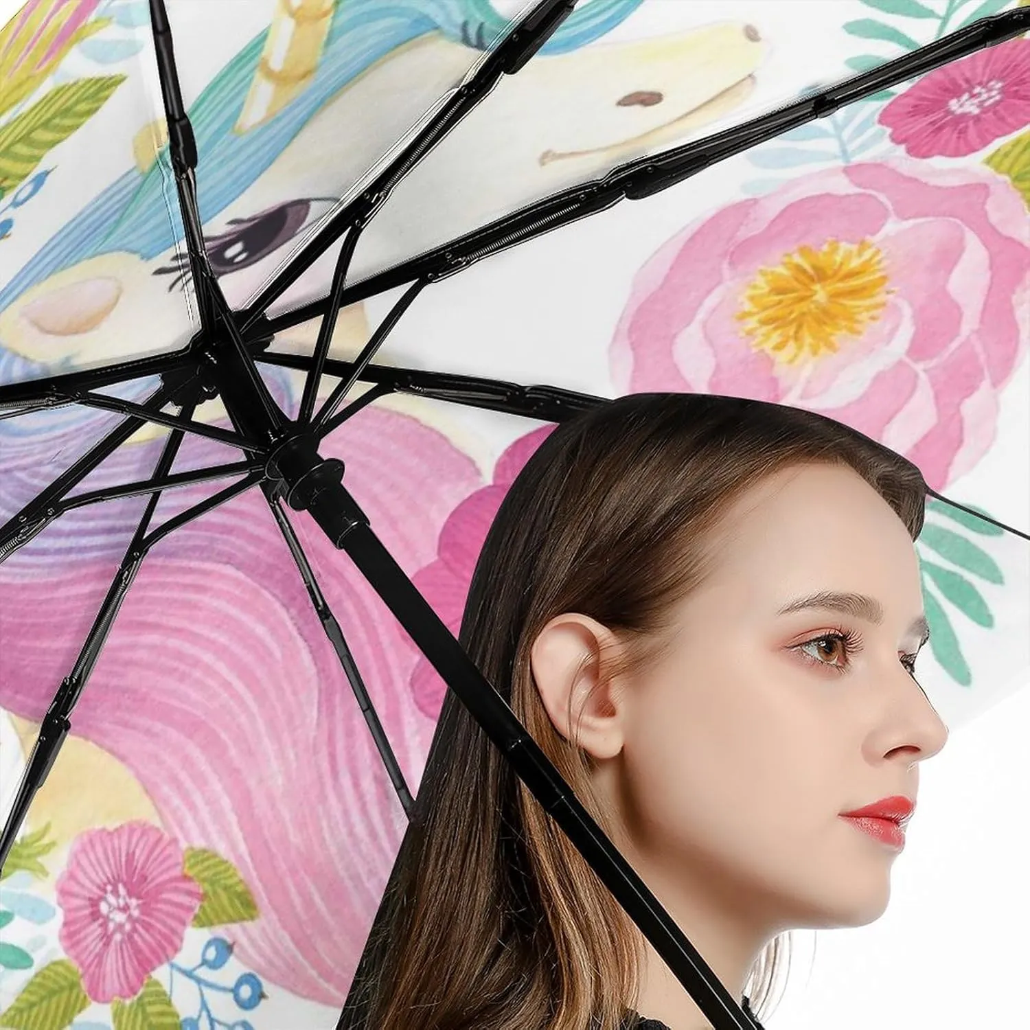 Nugier Auto Open/Close Folding Umbrella, Automatic UV Sun Parasol UV Protection, Strong Travel Rain Umbrella