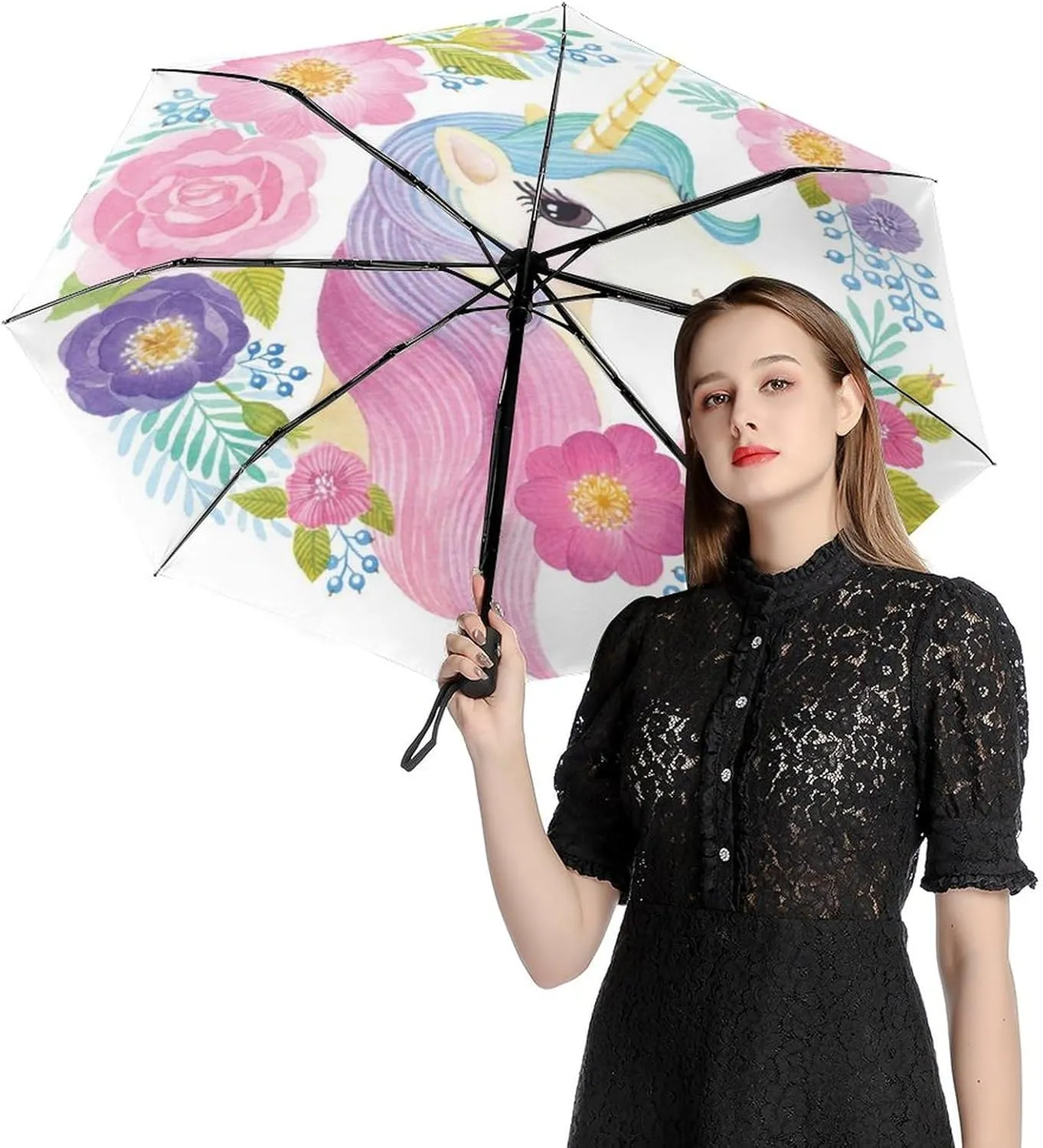 Nugier Auto Open/Close Folding Umbrella, Automatic UV Sun Parasol UV Protection, Strong Travel Rain Umbrella