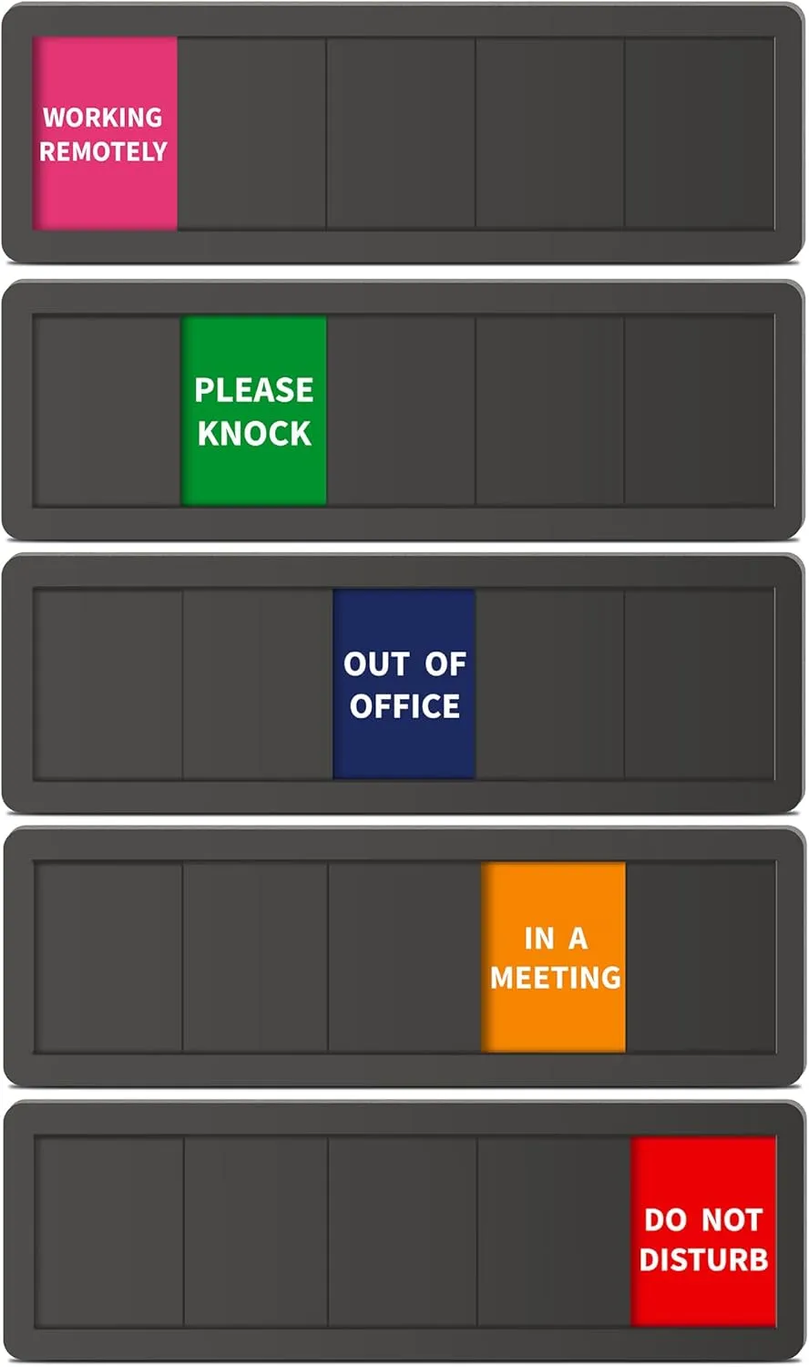 Office Door Signs 5 Options Do Not Disturb, Please Knock, In A Meeting, Out Of Office, Working Remotely Privacy Door Slider Sign for Meeting & Conference Room Black