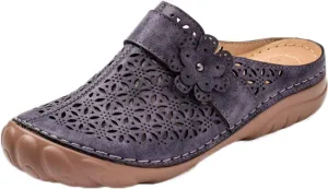 oiangi Comfortable Wedge Sandals for Women Casual Summer Carved Flower Hollow Closed Toe Wedge Slip-on Slipper Soft Baotou Breathable Home Outdoor Shoes
