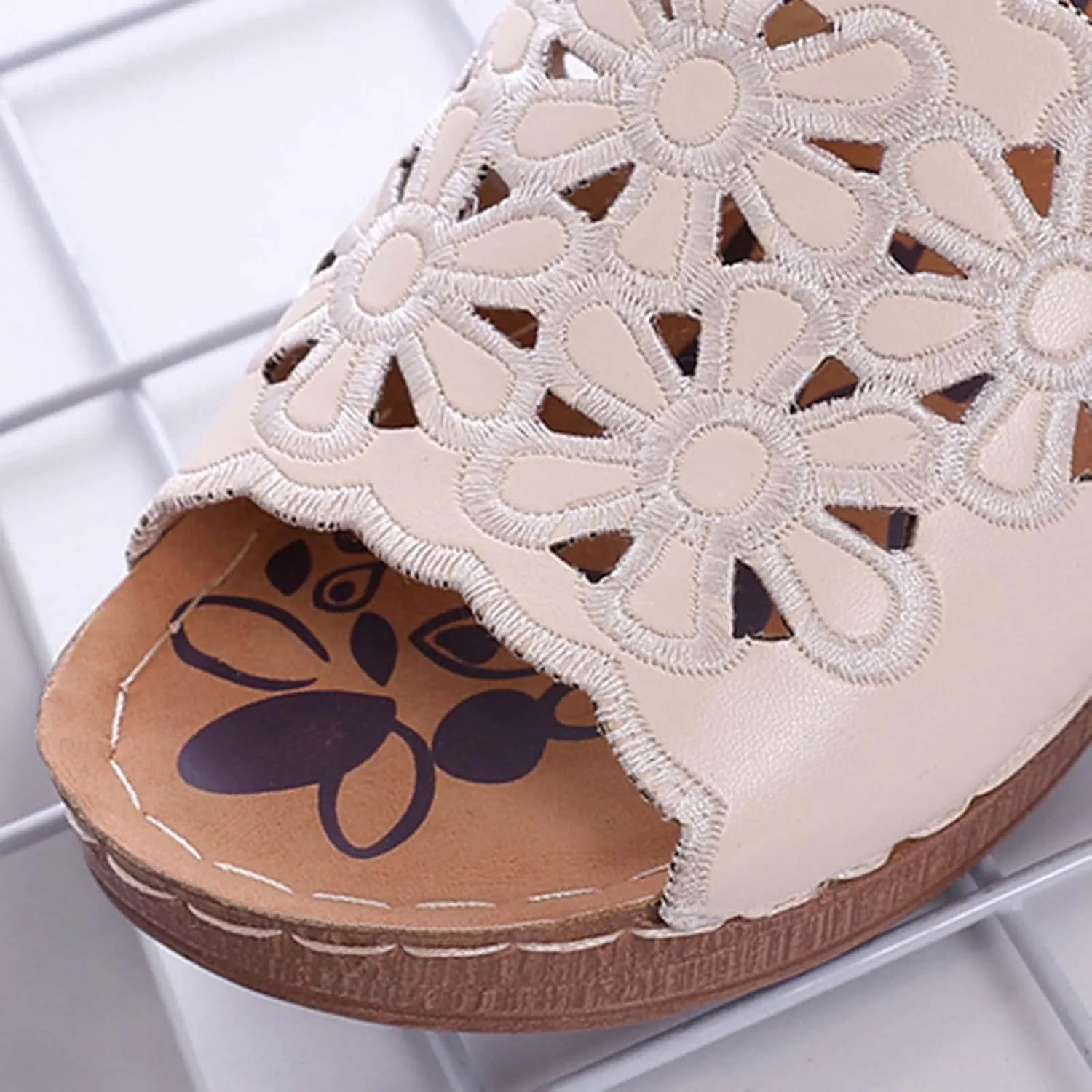 oiangi Wedge Sandals for Women Casual Summer Flower Hollow Open Toe Slip-on Platforms Slipper Comfortable Outdoor Ladies Shoes Flip Flops Sandalias
