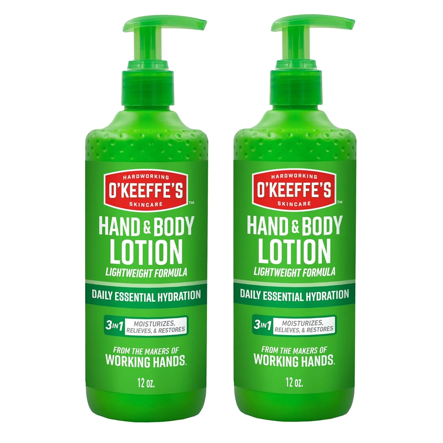 O'Keeffe's Hand and Body Lotion - 12 oz Pump (2 Pack) -Daily Essential Hydrating Hand & Body Lotion, Heals & Relieves Extremely Dry Skin