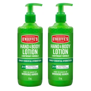 O'Keeffe's Hand and Body Lotion - 12 oz Pump (2 Pack) -Daily Essential Hydrating Hand & Body Lotion, Heals & Relieves Extremely Dry Skin
