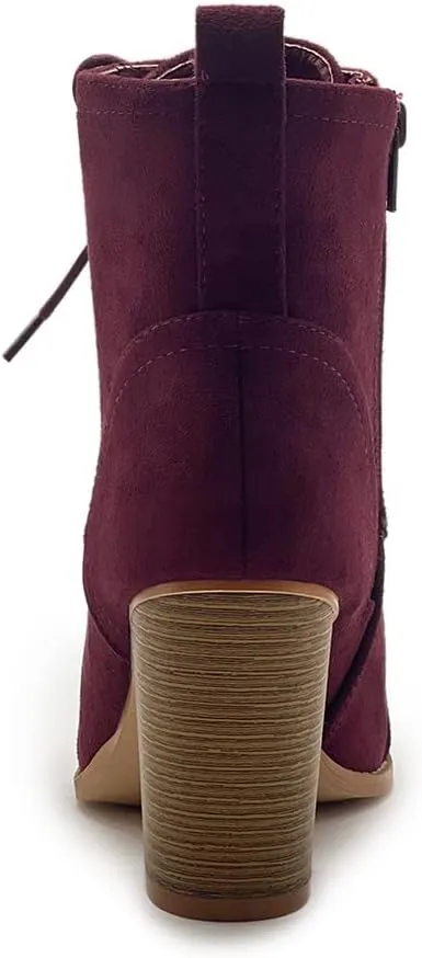 Ollio Women's Shoe Faux Suede Lace Up Stacked High Heel Ankle Boots SSB09