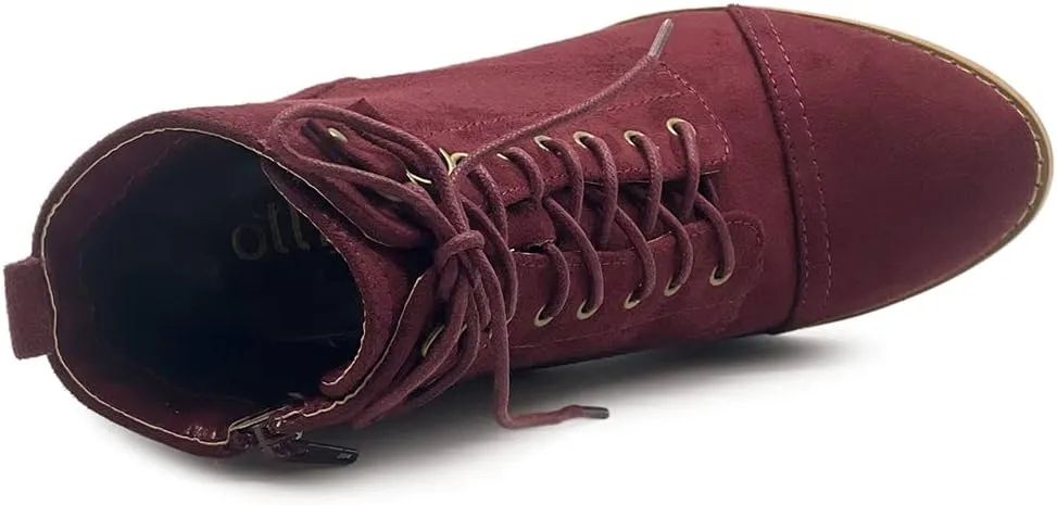 Ollio Women's Shoe Faux Suede Lace Up Stacked High Heel Ankle Boots SSB09