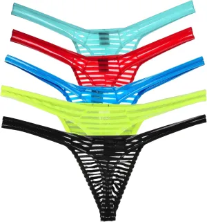 ONEFIT Men's Striped Briefs Mesh Translucent Thongs Low Waist Briefs U Convex New T Pants…