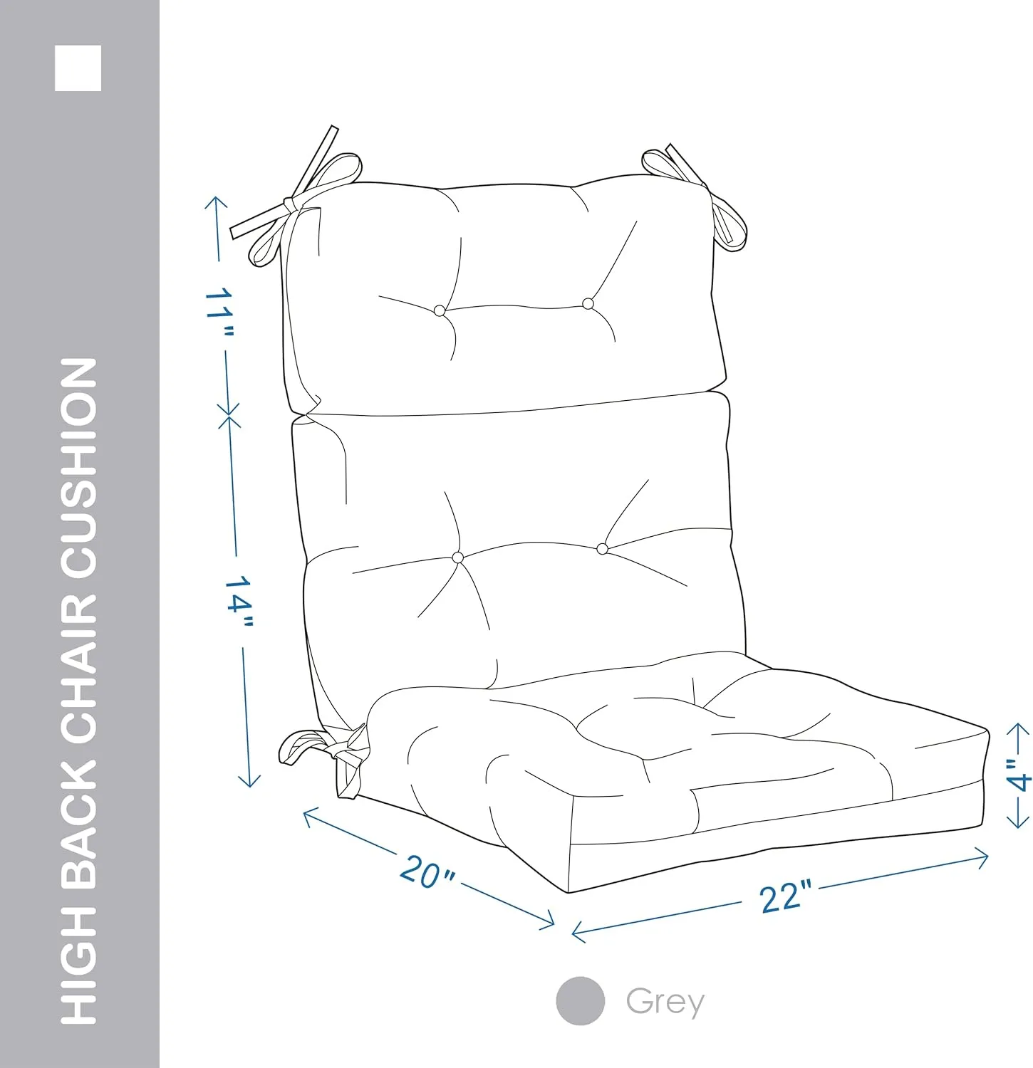 Outdoor/Indoor High Back Chair Cushion - Waterproof All-Weather Stuffed High Rebound Foam Adirondack Seat/Back for Outdoor Furniture, Grey