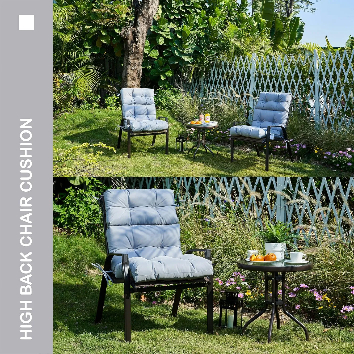Outdoor/Indoor High Back Chair Cushion - Waterproof All-Weather Stuffed High Rebound Foam Adirondack Seat/Back for Outdoor Furniture, Grey