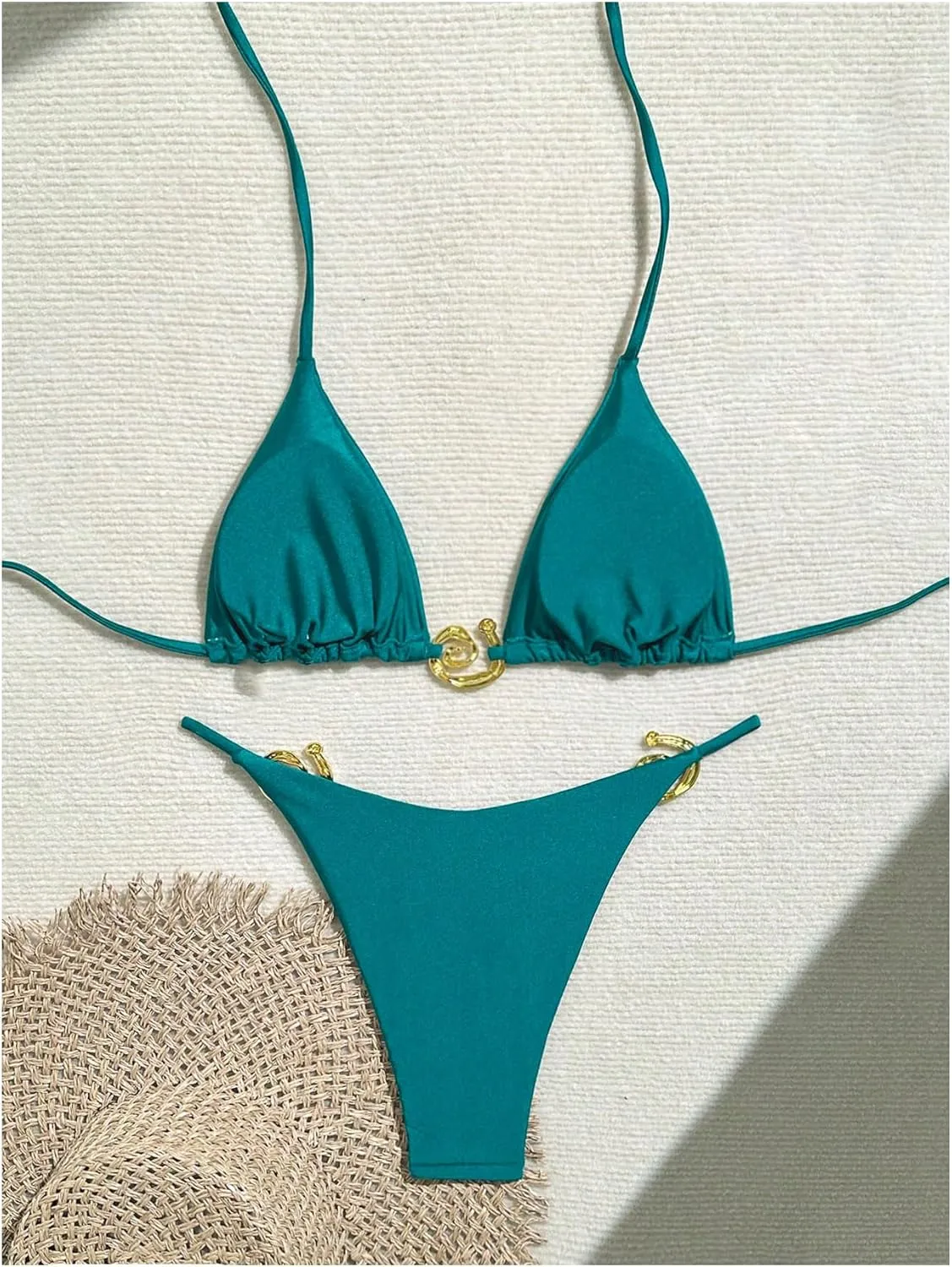 OYOANGLE Women's 2 Piece Bikini Set Spaghetti Strap Halter Swimsuit High Cut Bathing Suits