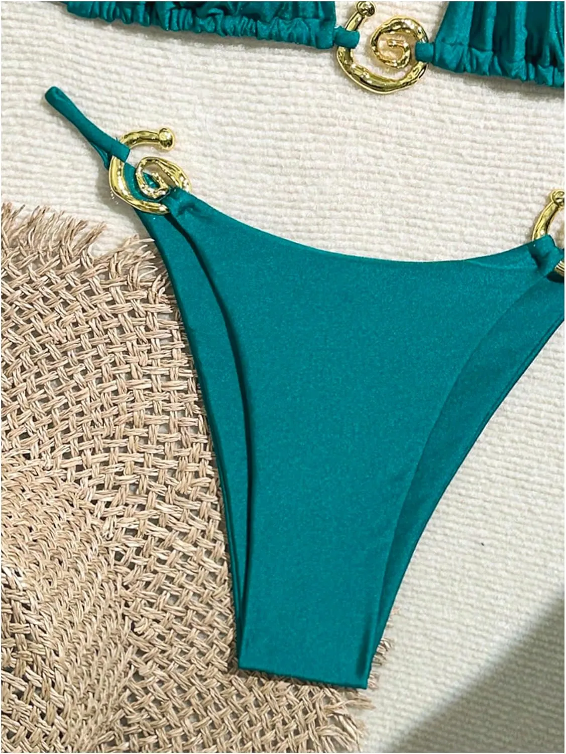 OYOANGLE Women's 2 Piece Bikini Set Spaghetti Strap Halter Swimsuit High Cut Bathing Suits