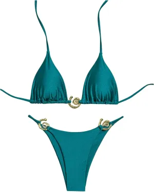 OYOANGLE Women's 2 Piece Bikini Set Spaghetti Strap Halter Swimsuit High Cut Bathing Suits