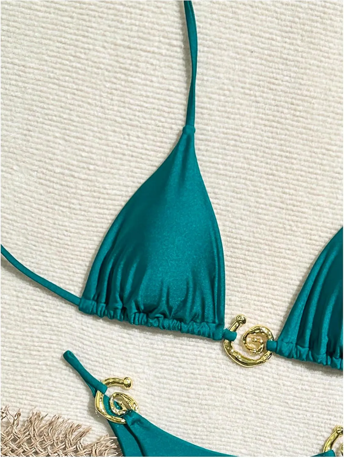 OYOANGLE Women's 2 Piece Bikini Set Spaghetti Strap Halter Swimsuit High Cut Bathing Suits