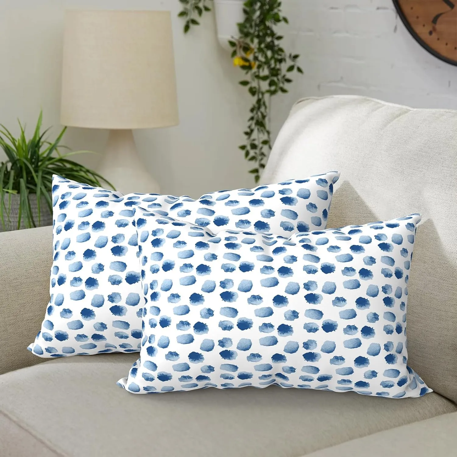 Pack of 2 Waterproof Outdoor Lumbar Pillow with Inserts, Rectangle Decorative Patio Throw Pillow for Home, Sofa,Bench and Patio Furniture (12 x 20 in,Brush Blue)