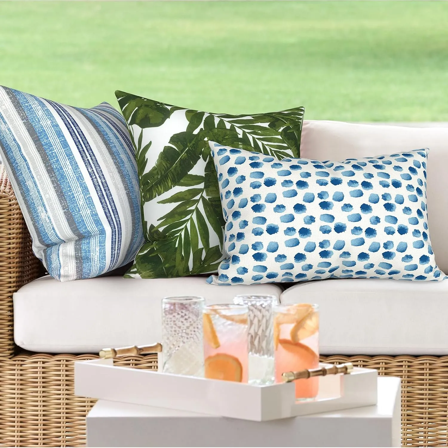 Pack of 2 Waterproof Outdoor Lumbar Pillow with Inserts, Rectangle Decorative Patio Throw Pillow for Home, Sofa,Bench and Patio Furniture (12 x 20 in,Brush Blue)