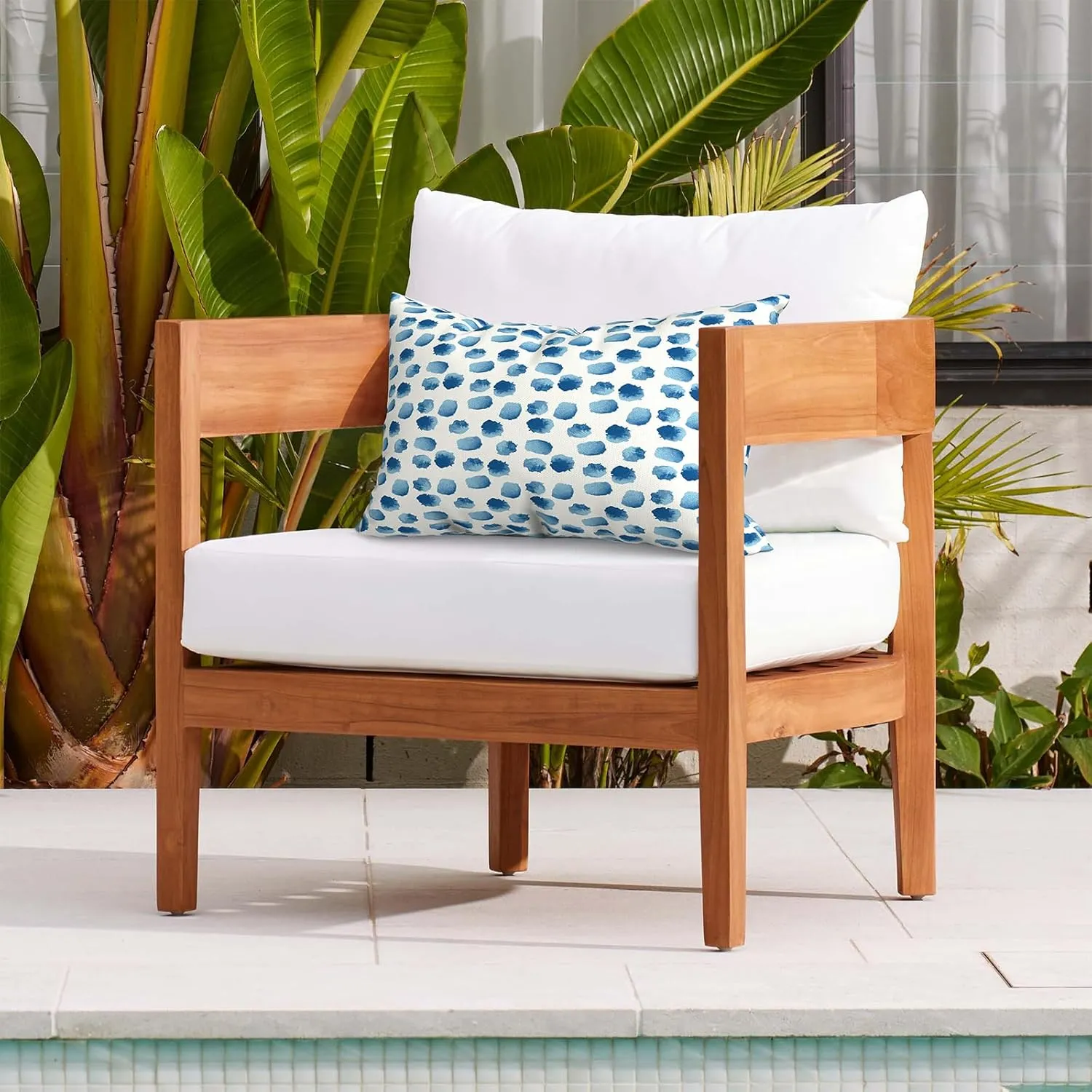 Pack of 2 Waterproof Outdoor Lumbar Pillow with Inserts, Rectangle Decorative Patio Throw Pillow for Home, Sofa,Bench and Patio Furniture (12 x 20 in,Brush Blue)