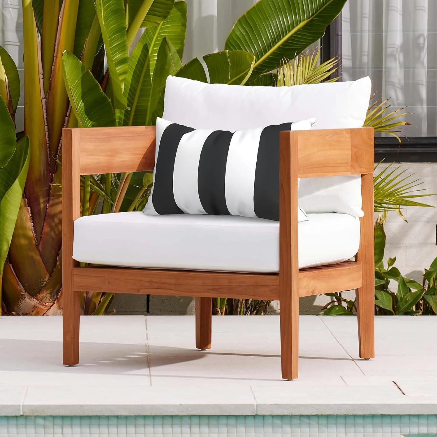 Pack of 2 Waterproof Outdoor Lumbar Pillow with Inserts, Rectangle Decorative Patio Throw Pillow for Home, Sofa,Bench and Patio Furniture (12 x 20 in,Cabana Black)