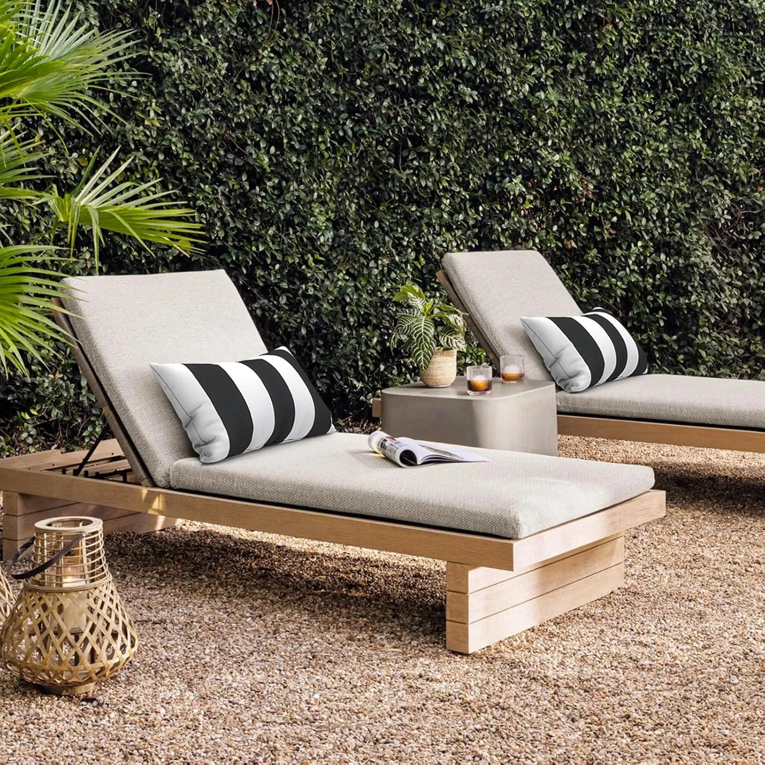 Pack of 2 Waterproof Outdoor Lumbar Pillow with Inserts, Rectangle Decorative Patio Throw Pillow for Home, Sofa,Bench and Patio Furniture (12 x 20 in,Cabana Black)